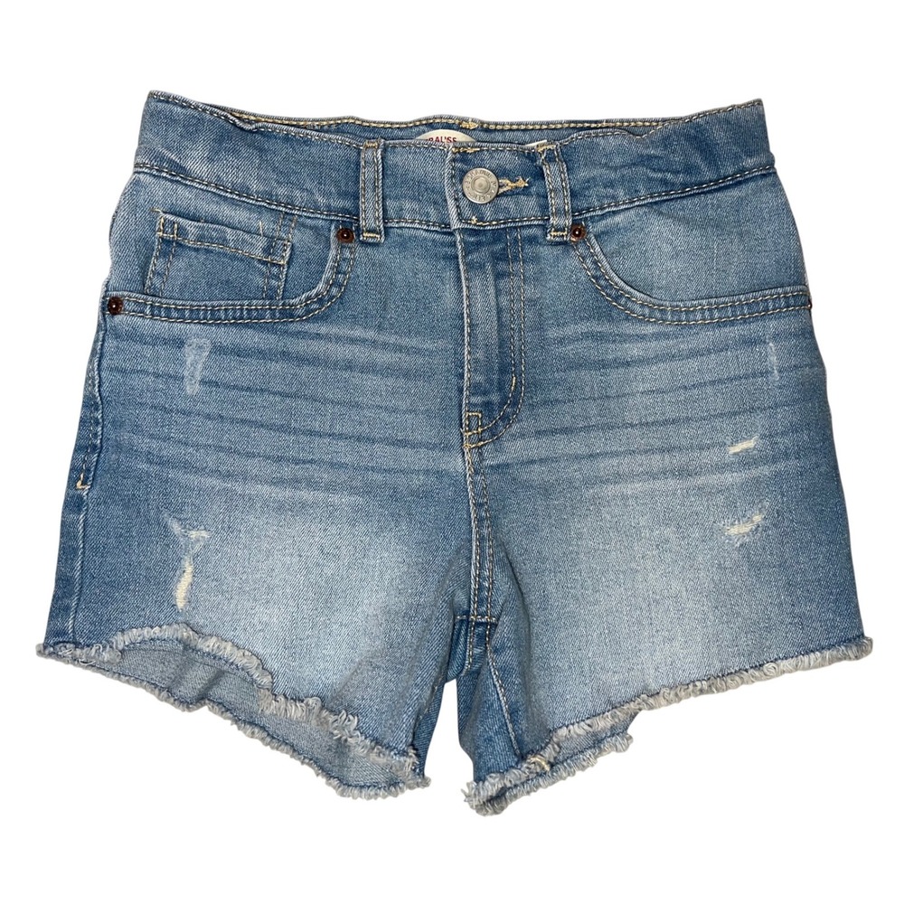 Levi Strauss Signature Kids Girls Blue Denim High Rise Shorts Distressed Denim 8